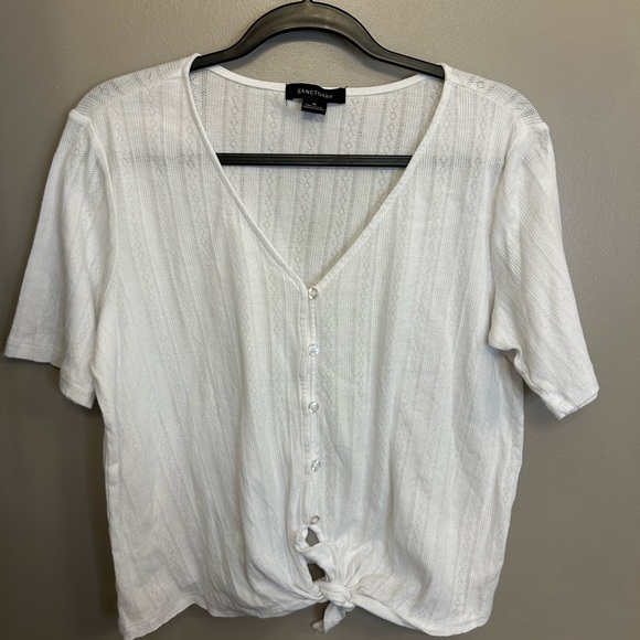Sanctuary white Pointelle Tie Tee 100% cotton size M - Picture 2 of 12